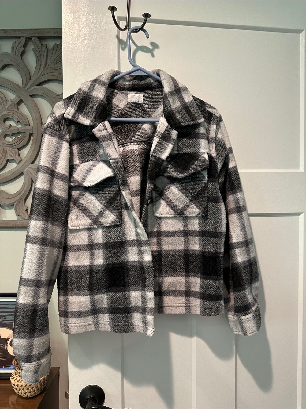 Time and Tru Black and White Plaid Utility Shacket